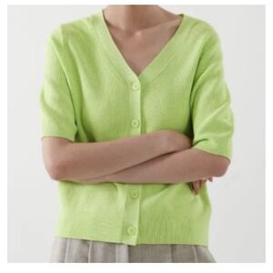 COS Short Sleeve Cardigan Minimalist Lime Green Women's XS Quiet Luxury Spring